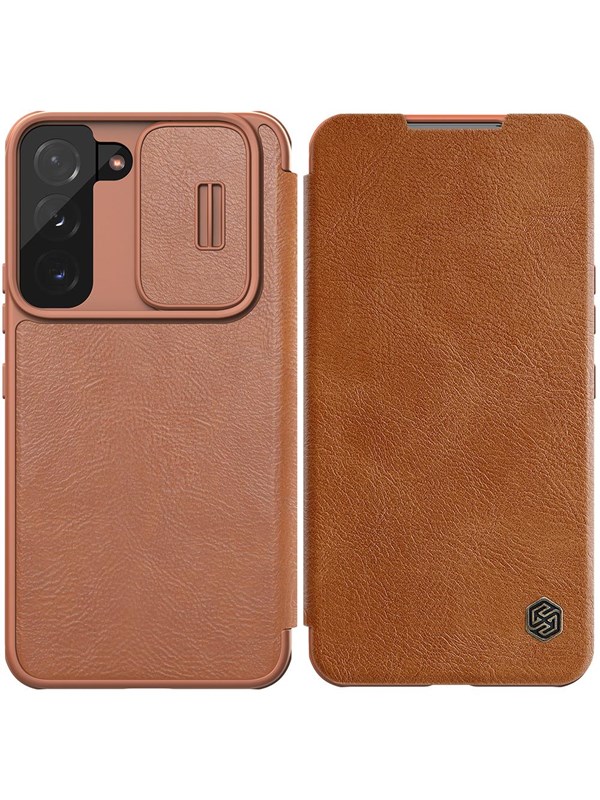 Nillkin Qin Leather Pro Case Case for Samsung Galaxy S22+ (S22 Plus) Camera Cover Holster Cover Flip Case Brown