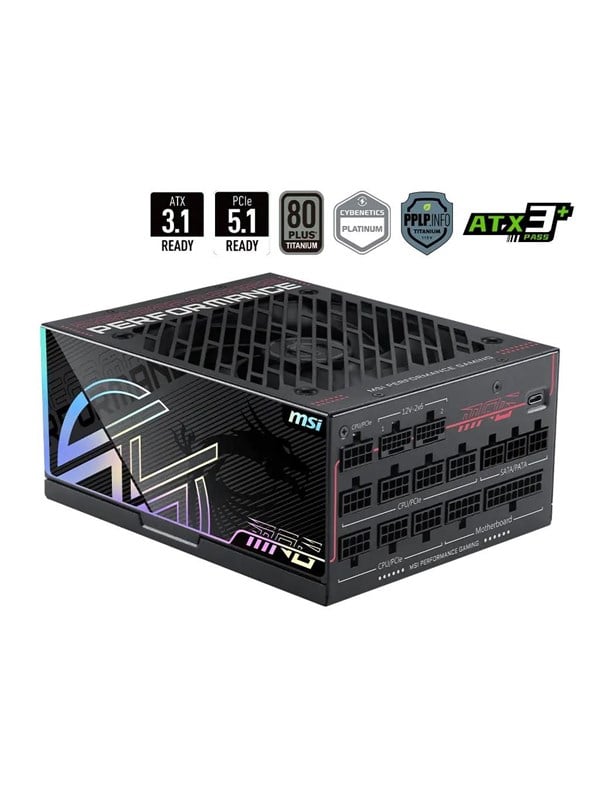 MSI MPG Ai1300TS PCIE5 Netzteile - 1300 Watt - 135 mm - ATX 3.1 - 80 Plus Titanium (bis zu 90% effektiv)