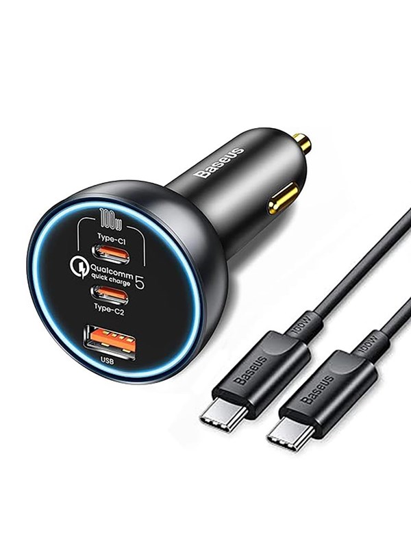 Baseus 160W Car Charger with Qualcomm® Quick Charge 5 Technology 2xUSB-C 1xUSB-A - Gray