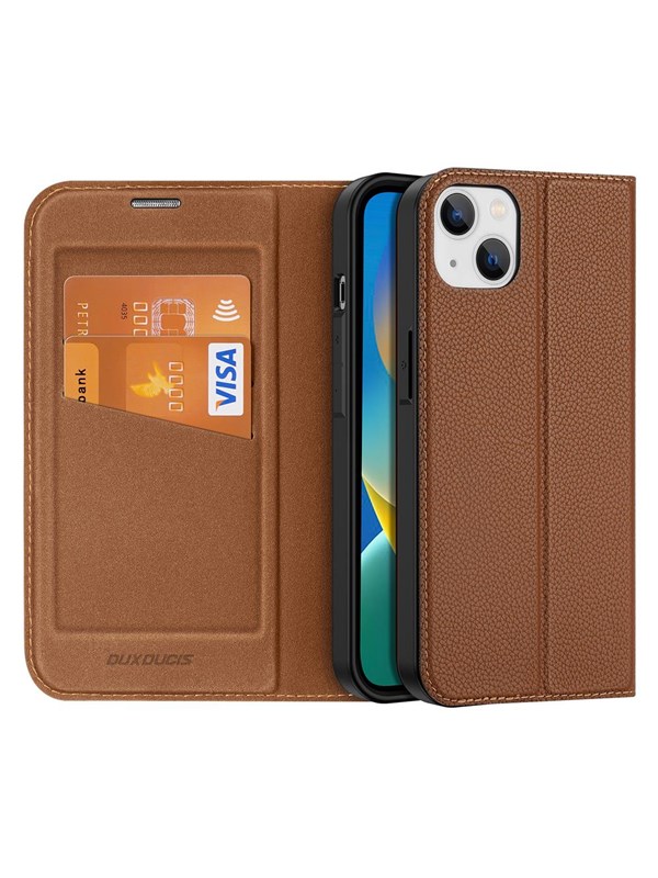 Dux Ducis Skin X2 Case for iPhone 14 Plus Magnetic Flip Cover Brown