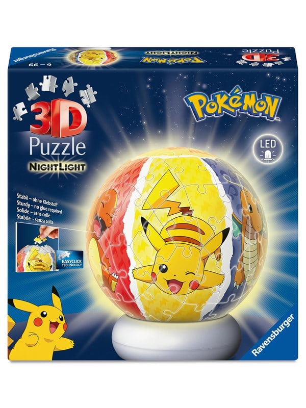 Ravensburger 3D Puzzle Nachtlicht Pokémon - Puzzle-Ball mit LED Nachtlicht als Nachttischlampe für Kinder ab 6 Jahren
