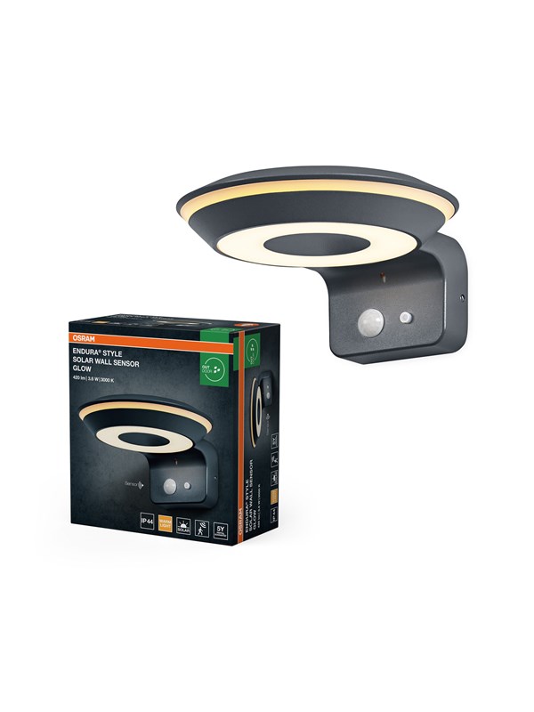 Osram ENDURA Style Solar Glow Wall Sensor 420lm 3.6W/830 80mm dark grey