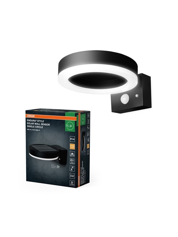 Osram ENDURA Style Solar Single Circle Wall 600lm 6W/830 70mm black