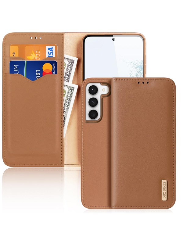 Dux Ducis Hivo Samsung Galaxy S23+ Case Flip Cover Wallet Stand RFID Lock Brown