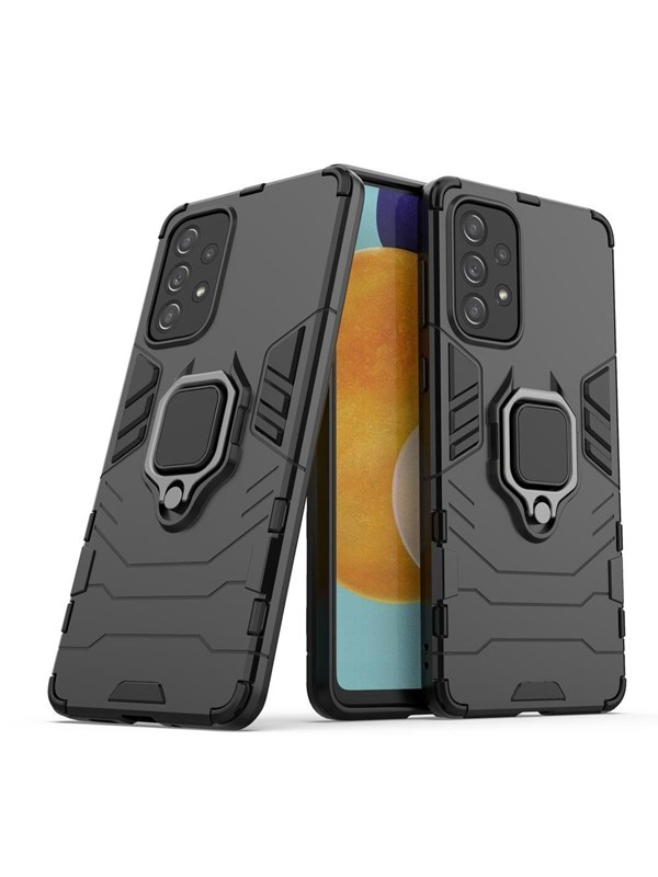 Hurtel Ring Armor Tough Hybrid Case Cover + Magnetic Holder for Samsung Galaxy A73 Black
