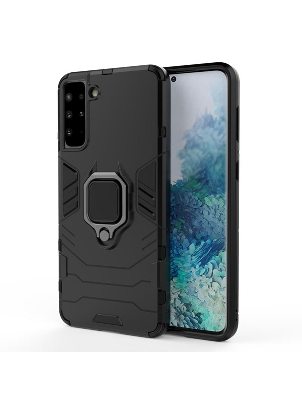 Hurtel Ring Armor Tough Hybrid Case Cover + Magnetic Holder for Samsung Galaxy S22 + (S22 Plus) Black