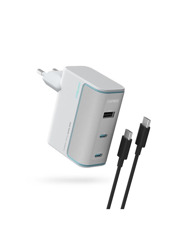 CUKTECH AD1003EU 100W GaN 2x USB-C + USB-A Wall Charger with Cable - White