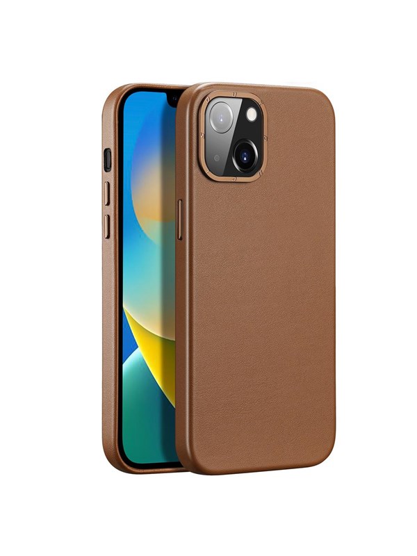 Dux Ducis Grit Leather Case for iPhone 14 Plus Elegant Faux Leather Case (MagSafe Compatible) Brown