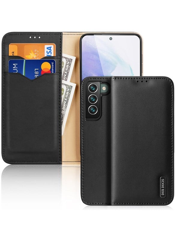 Dux Ducis Hivo Leather Flip Case Genuine Leather Cover Card & Document Wallet Samsung Galaxy S22+ (S22 Plus) Black