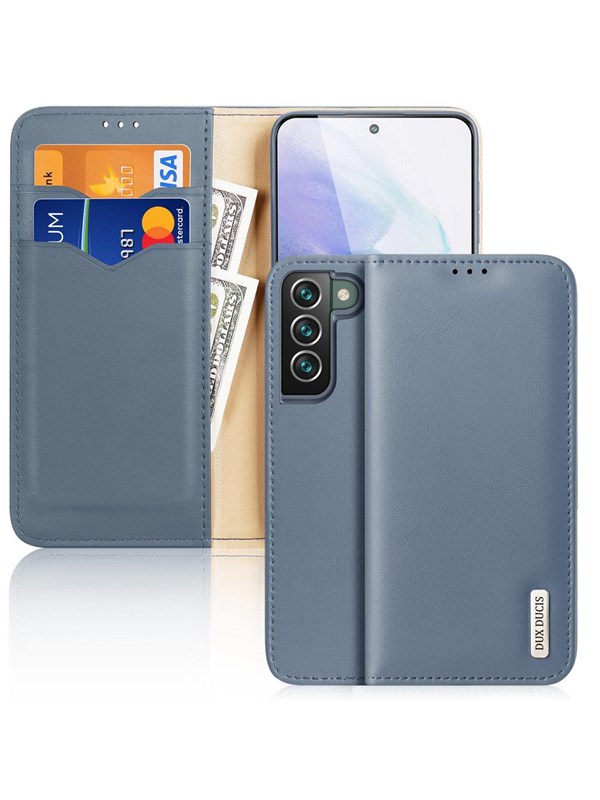 Dux Ducis Hivo Leather Flip Case Genuine Leather Cover Card & Document Wallet Samsung Galaxy S22+ (S22 Plus) Blue