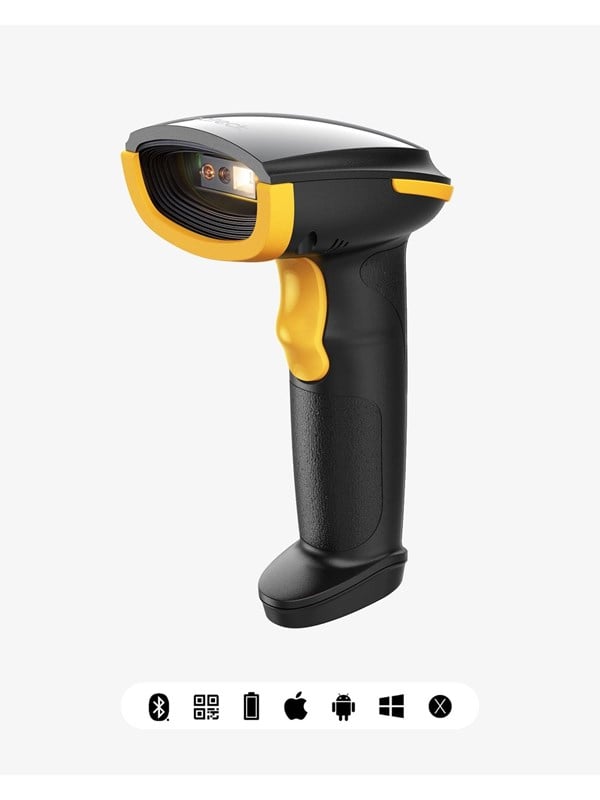 Inateck 2D Wireless Barcode-Scanner Bluetooth®, Funk 2D Imager Black, Gelb Hand-Scanner USB