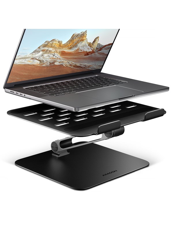 Axagon STND-LQB HQ-Ständer aus Aluminium für Laptops der Größe 10"–17.3". Verstellbare Höhe und Winkel. Schwarze Version.