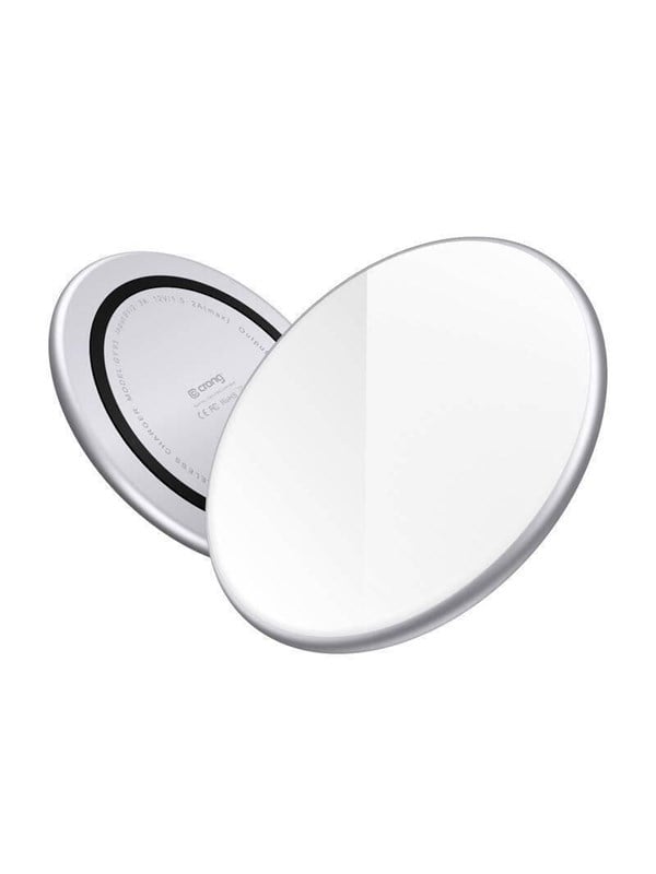 CRONG PowerSpot Fast Wireless Charger - Aluminum 15W USB-C Qi Wireless Charger with Tempered Glass Coating (Silver White)