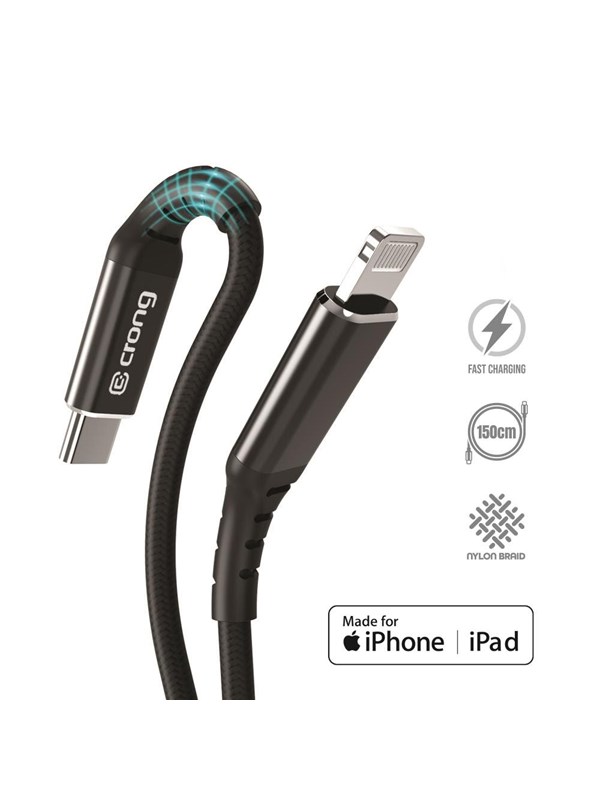 CRONG Armor Link - USB-C Lightning Fast Charging MFi Cable 150cm (black)