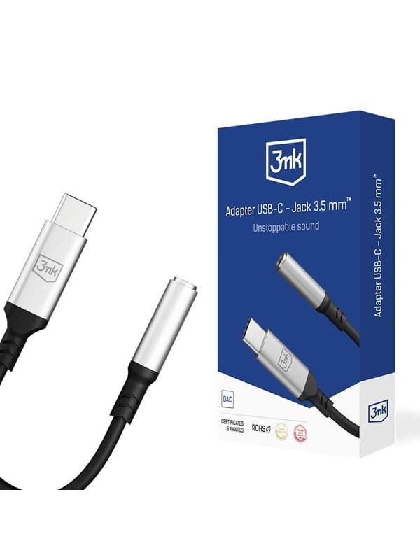 Image of 3mk USB-C adapter - 3.5 mm minijack - silver