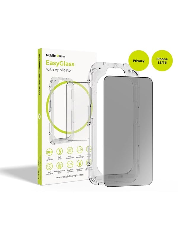Mobile Origin EasyGlass Privacy with Applicator iPhone 15/iPhone 16