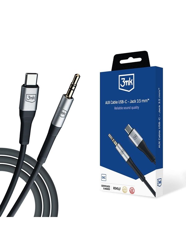 Image of 3mk AUX minijack 3.5 mm / USB-C cable - silver