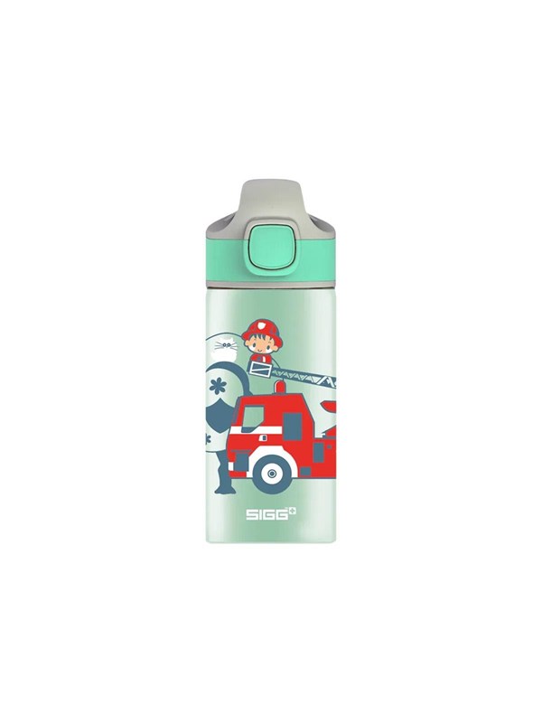 SIGG Alu-Trinkflasche MIRACLE Kids Fireman 400 ml Verschluss mit integriertem Trinkhalm türkis