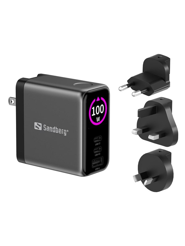 Sandberg Travel Charger PD100W Display USB-C und USB-A