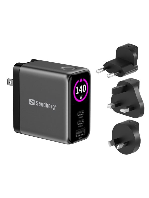 Ladegerät USB Sandberg Travel Charger PD140W Display 3 Anschlüsse