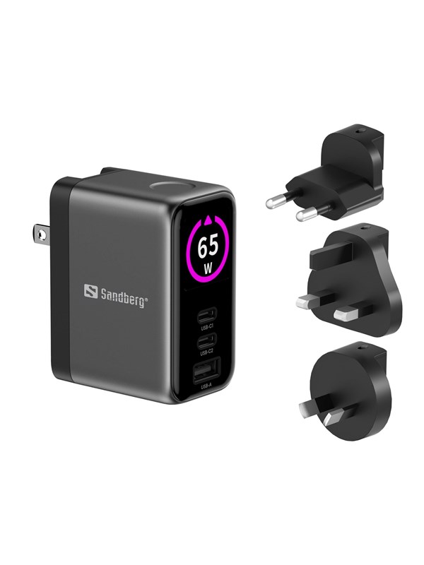 Ladegerät USB Sandberg Travel Charger PD65W Display 3 Ports
