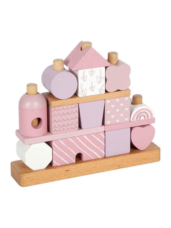 Small Foot - Wooden Stacking House Pink - 18pcs.
