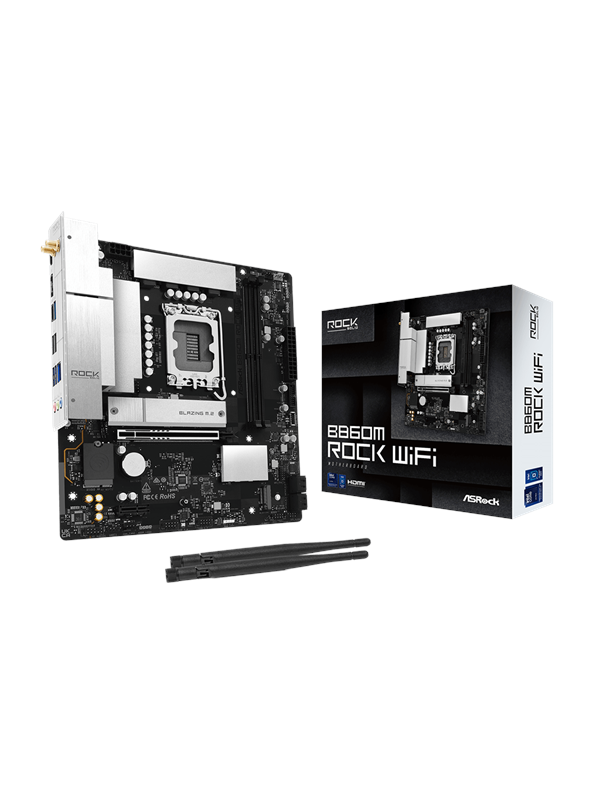 Image of ASRock B860M Rock WiFi Mainboard - Intel B860 - Intel LGA1851 - DDR5 RAM - Micro-ATX