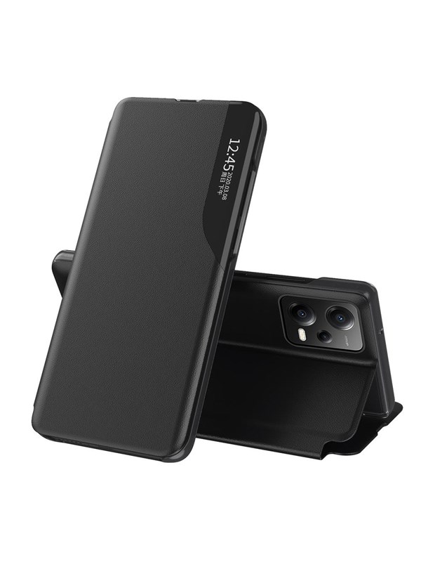 Hurtel Eco Leather View Case for Xiaomi Redmi Note 12 Pro+ with Flip Stand Black