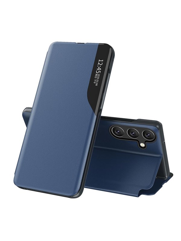 Hurtel Eco Leather View Case Cover for Samsung Galaxy A24 4G with Flip Stand Blue