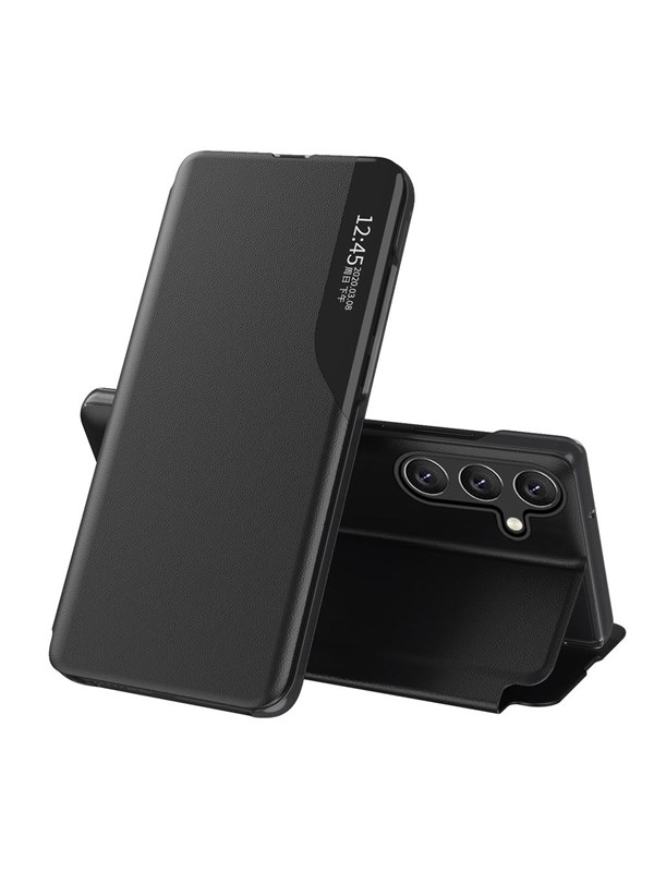 Hurtel Eco Leather View Case Cover for Samsung Galaxy A24 4G with a Flip Stand Black