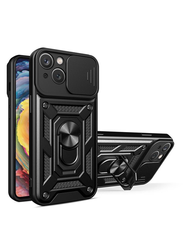 Hurtel Hybrid Armor Camshield Case for Realme 10 Pro+ Armored Cover with Camera Cover Black
