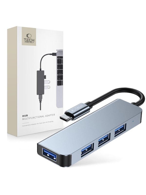 Tech-Protect HUB V1 4in1 USB-C - 3x USB-A 2.0 / USB-A 3.0 - Grey USB-Hubs - USB 2.0 - 4 - Grau