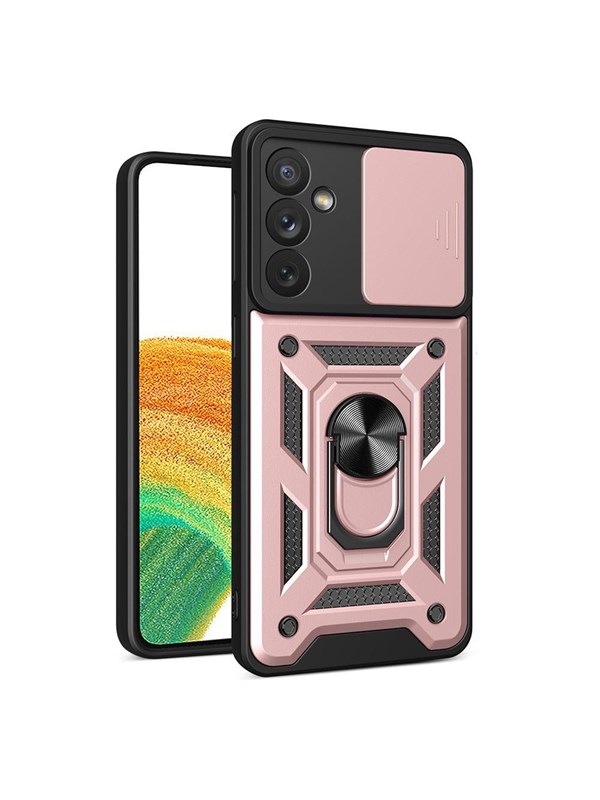 Hurtel Hybrid Armor Camshield Case for Samsung Galaxy A14 Armored Case with Camera Cover Pink