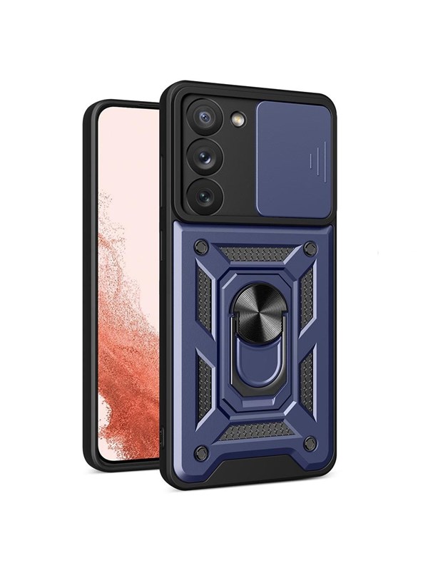 Hurtel Hybrid Armor Camshield Case for Samsung Galaxy S23+ Armored Case with Camera Cover Blue