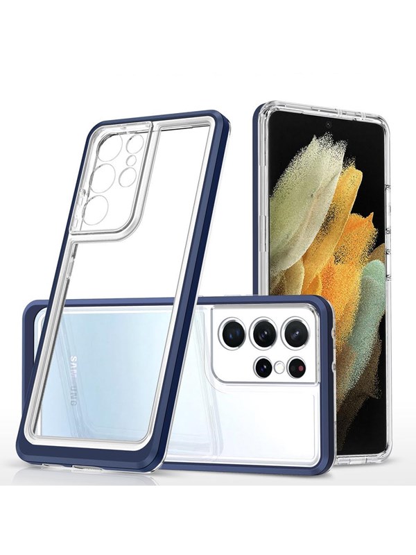 Hurtel Clear 3in1 Case for Samsung Galaxy S23 Ultra Silicone Cover with Frame Blue