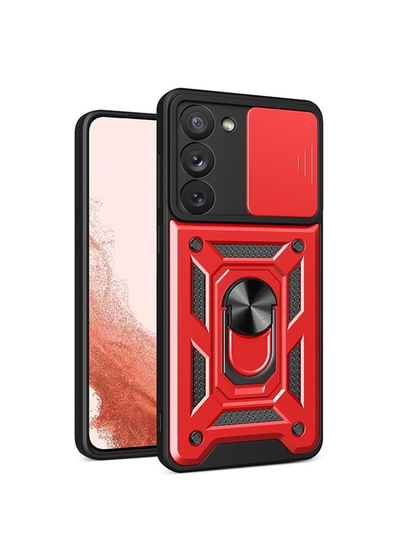 Hurtel Hybrid Armor Camshield Case for Samsung Galaxy S23+ Armored Cover with Camera Cover Red