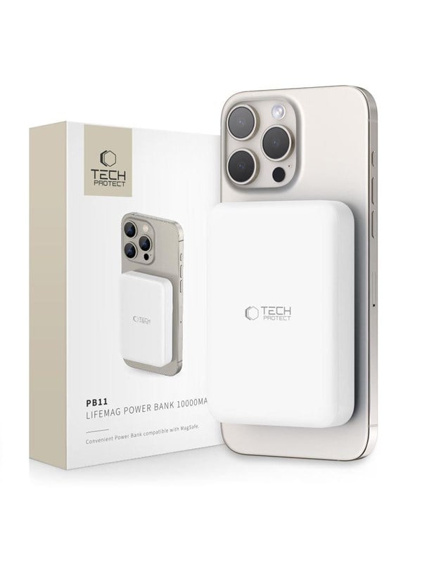 Tech-Protect LifeMag PB11 Power Bank with MagSafe 10000mAh 15W USB-C Port - White + USB-C Cable Powerbank (Akku) - Weiß - 10000 mAh