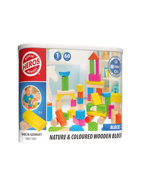 Heros Bausteine - Natur- & farbige Holzbausteine, 60 Stück