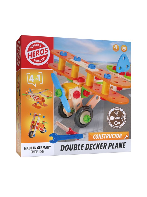 Heros Konstruktionsspielzeug - 4-in-1, Doppeldeckerflugzeug, 90 Teile