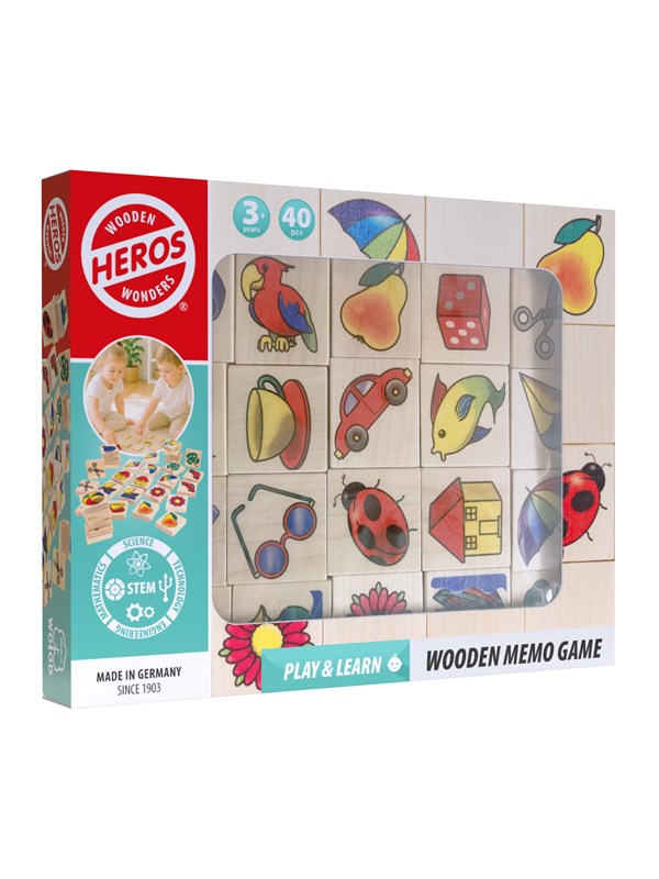 Heros Spielen & Lernen - Holz-Memory-Spiel mit Bildern, 40 Plättchen