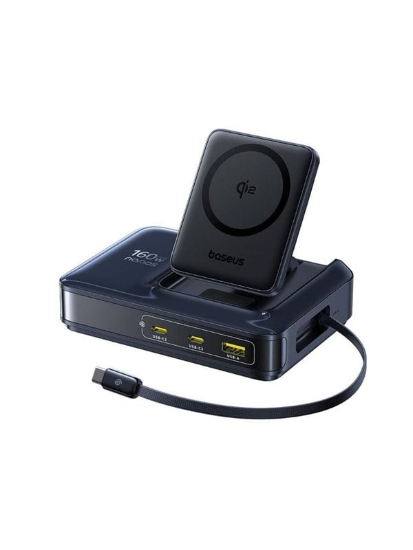 Baseus Nomos NH21 Qi2 160W 4-in-1 Wireless Charging Station with Retractable Cable - Black