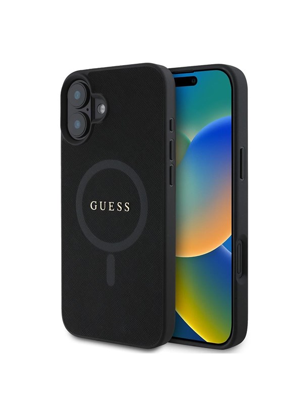 GUESS Saffiano Classic Logo MagSafe case for iPhone 16 - black