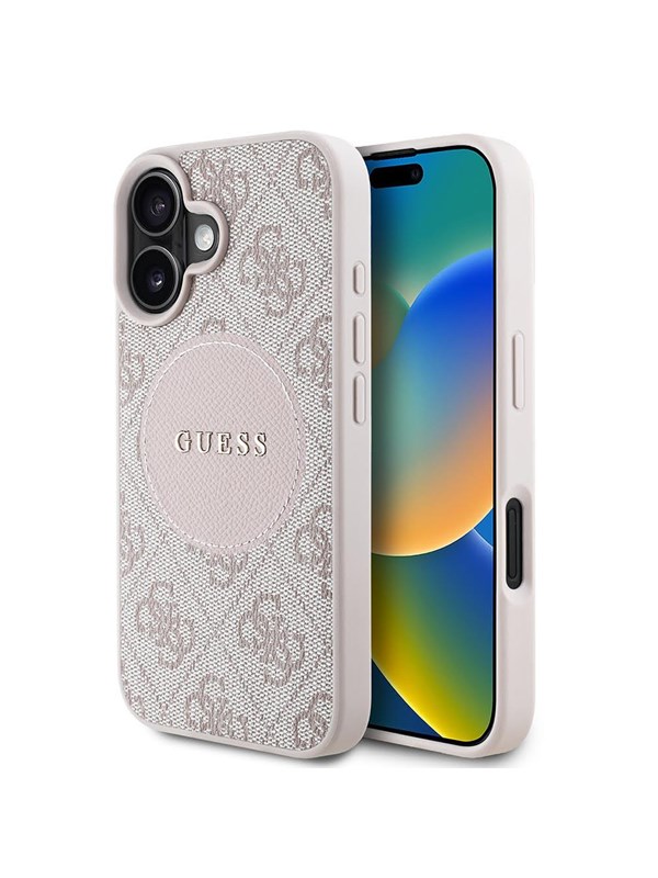 GUESS 4G Circle Classic Logo MagSafe iPhone 16 Case - Pink