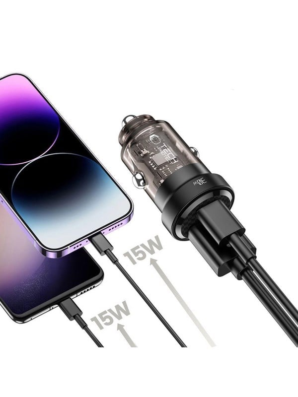 Tech-Protect CC30W Car Charger USB-C PD 30W / USB-A QC 3.0 - Black