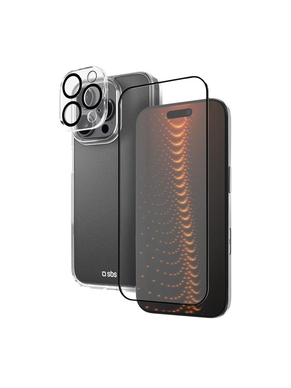 SBS set with D3O technology for iPhone 16 Pro - case + glass screen and camera protector - transparent
