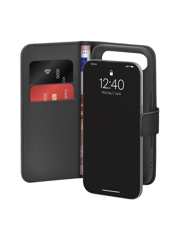 Puro Wallet Stand Case for iPhone 17 Air made of eco-leather with a flap wallet and stand function - black
