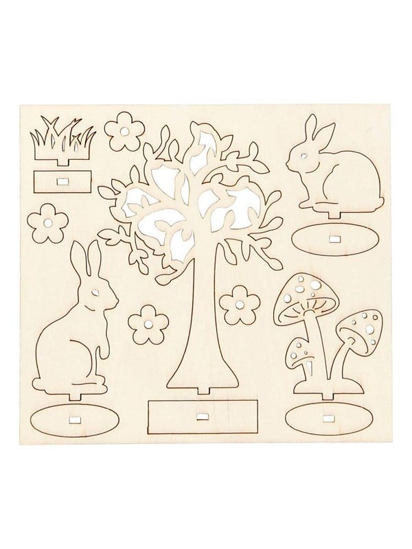 Creativ Company DIY Wooden Figures Hares Tree and Mushrooms
