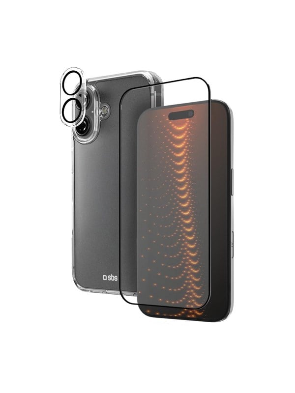 SBS set with D3O technology for iPhone 16 - case + glass screen and camera protector - transparent