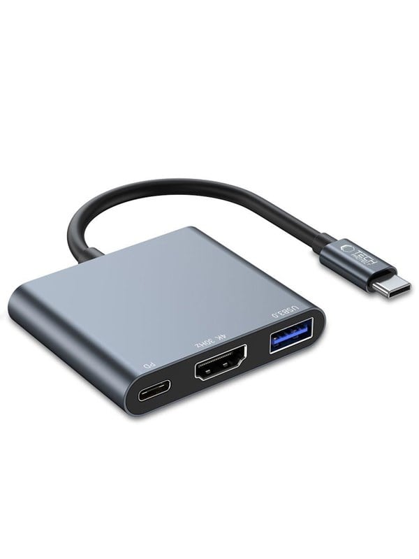 Tech-Protect V1 3in1 USB-C - USB-A 3.0 / USB-C PD 100W / HDMI 4K 30Hz - Grey USB-Hubs - USB 3.0 - 3 - Grau
