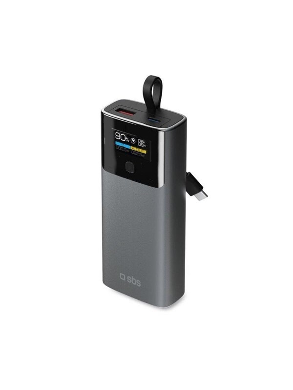 SBS 10000mAh PD 20W Powerbank with LCD Display and Built-in USB-C Cable - Gray Powerbank (Akku) - schwarz - 10000 mAh
